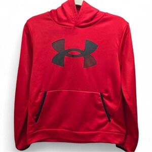 Under Armour Youth Large Red Hoodie Loose Fit Pullover Kangaroo Pocket Athletic